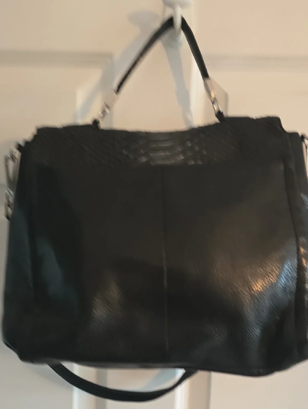 Vintage Rare Coach Black Textured Flap Satchel with Silver Hardware